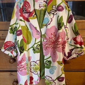 3 Sisters White Blazer with Pink, Green & Red Floral Print